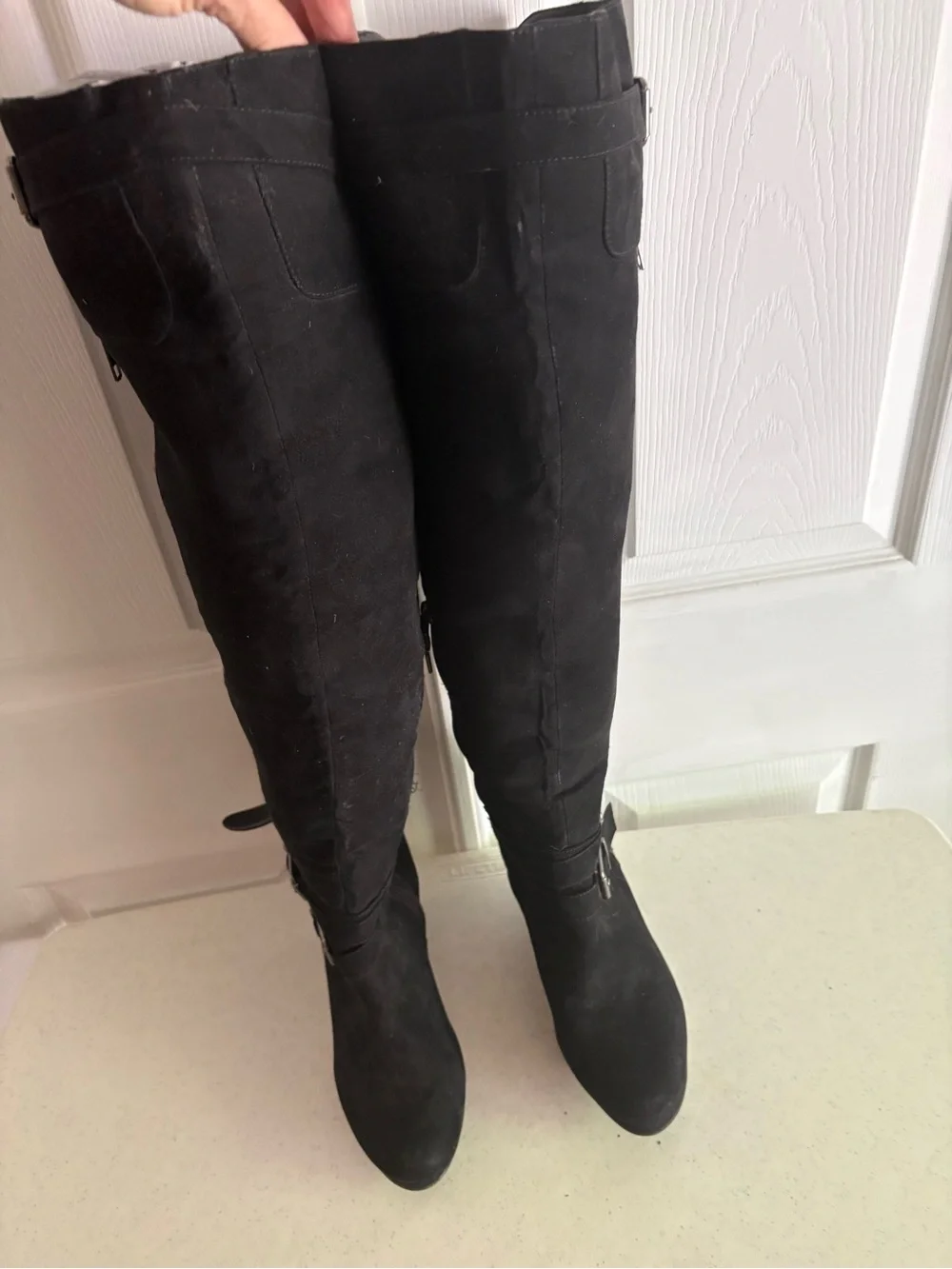 Barbie Black Over-the-Knee Suede Boots with Buckle Detail